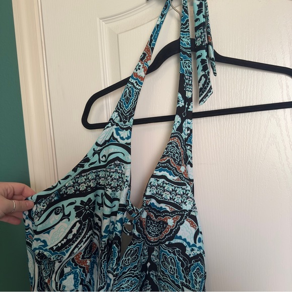 Cacique Lane Bryant Blue Paisley Halter Swim Tank - Picture 7 of 9